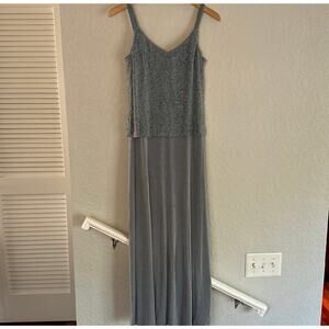 Alex Evenings Gray Smoky Blue Jersey Dress Sparkly Glitter Minimalist Gala Event